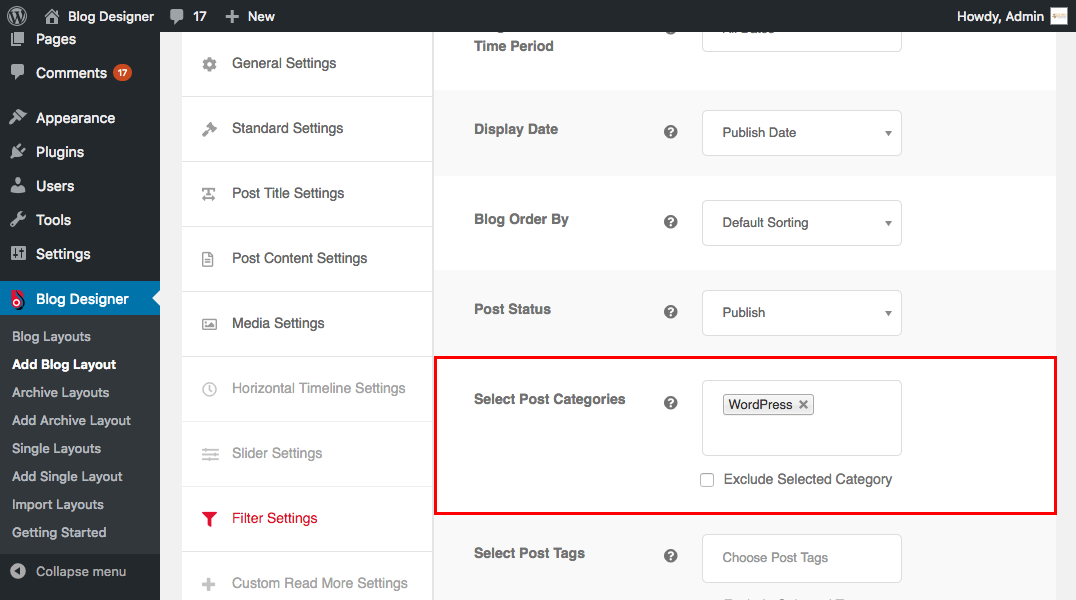 Blog Designer PRO : select post category